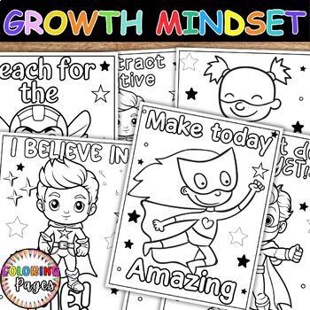Preview of Superhero Growth Mindset Coloring Pages Positive Self Esteem Class Posters 