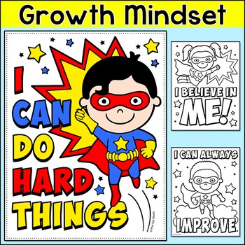 Preview of Growth Mindset Coloring Pages - Superhero Theme Beginning of the Year Activity