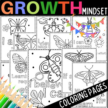 Preview of Growth Mindset Coloring Pages. With Cute Butterflies , Back to School Activities