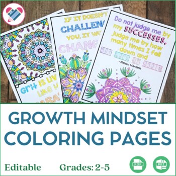Preview of Growth Mindset Coloring Pages for Mindfulness EDITABLE