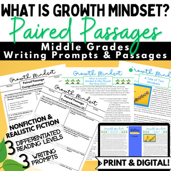 Preview of Growth Mindset Comprehension Passages and Writing - Middle School Growth Mindset