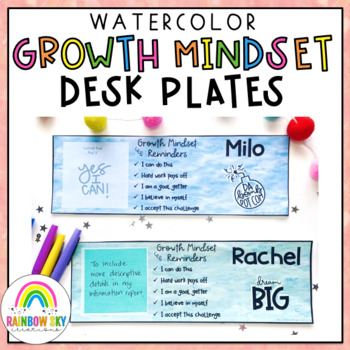 Preview of Growth Mindset Desk plates | Name plates Watercolor theme
