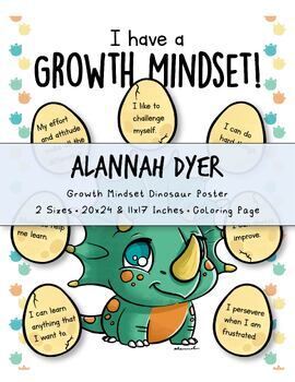 Preview of Growth Mindset Dinosaur Posters, 2 Sizes, Cartoon, Cute, Digital, Print, Eggs