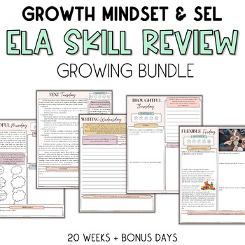 Preview of Growth Mindset ELA Skill Review Bell Ringer | SEL Bundle | Digital Printable