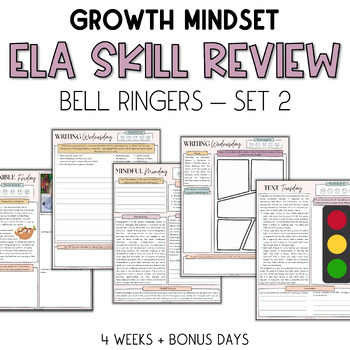 Preview of Growth Mindset ELA Skill Review Bell Ringers SEL Activities | Digital Printable