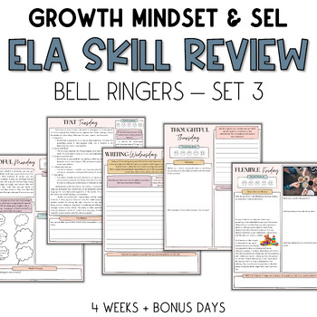 Preview of Growth Mindset ELA Skill Review Bell Ringers SEL Activities | Digital Printable