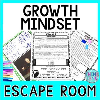 Preview of Growth Mindset ESCAPE ROOM Activity - Reading Comprehension - Back to School