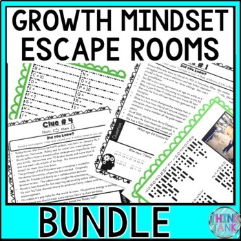 Preview of Growth Mindset ESCAPE ROOMS BUNDLE - Back to School - Reading Comprehension