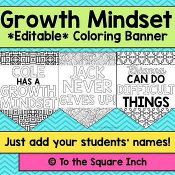 Preview of Growth Mindset Editable Coloring Banner