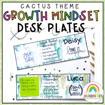 Preview of Growth Mindset Editable Desk Name Tags {Cactus / Succulent theme}