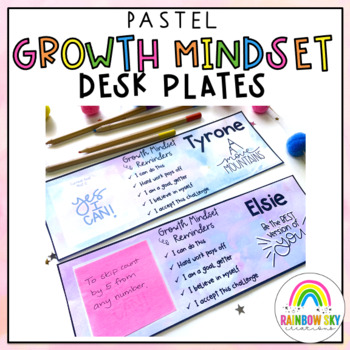 Preview of Growth Mindset Editable Desk Name Tags {Pastel theme}