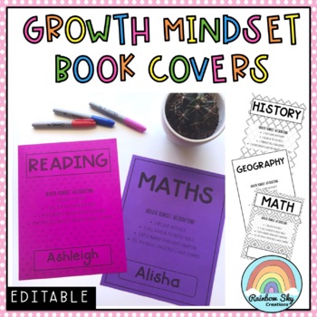 Preview of Growth Mindset Editable Book Covers - Editable Subject Page Covers