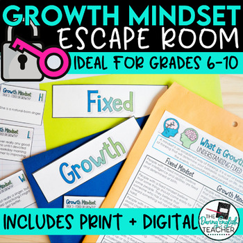 Preview of Growth Mindset Escape Room Activity - reading comprehension, collaboration