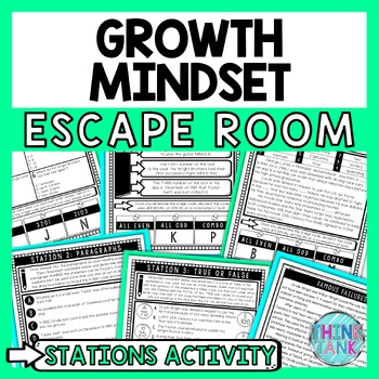 Preview of Growth Mindset Escape Room Stations - Reading Comprehension Activity