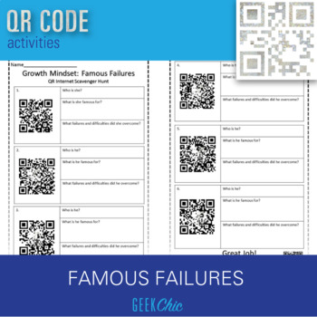 Preview of Growth Mindset - QR CODE Famous Failures scavenger hunt!