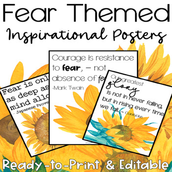 Preview of Growth Mindset: Fear Themed Posters with Sunflowers