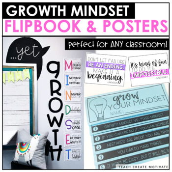 Preview of Growth Mindset Activities: Flipbook, Poster, Bulletin Board, Classroom Community