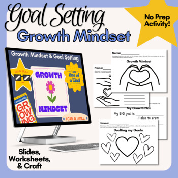 Preview of Growth Mindset Goal Setting NO PREP Slides, Craft, & Activity SEL Counseling