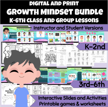 Preview of Growth Mindset Group/Class Lessons Digital & Print-Workbooks, Activities, Games
