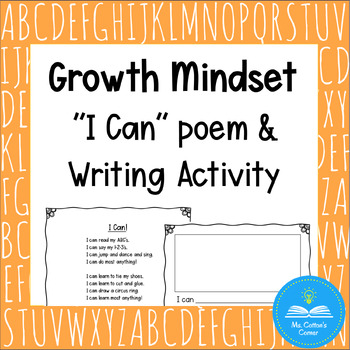 Preview of Growth Mindset - I Can Poem and Writing Activity - Lesson Plan - K-1 - no prep!