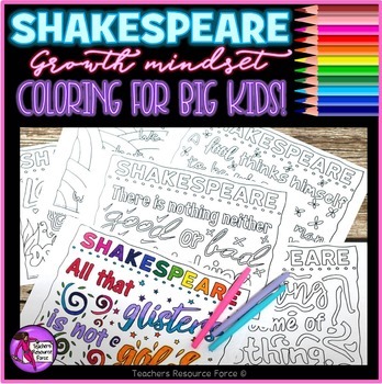 Preview of Growth Mindset Coloring Pages & Posters: Inspirational Quotes by Shakespeare