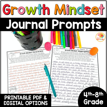 Preview of Growth Mindset Journal Prompts: Daily Writing Morning Work Bell Ringers