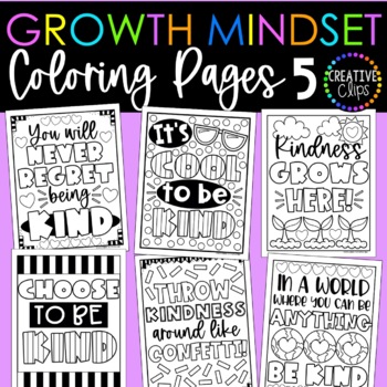 Preview of Growth Mindset Kindness Coloring Pages- Set 5 {Made by Creative Clips Clipart}