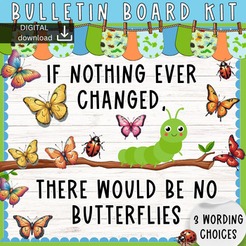 Preview of Growth Mindset - Mental Health Bulletin Board Kit - Butterfly and Caterpillar