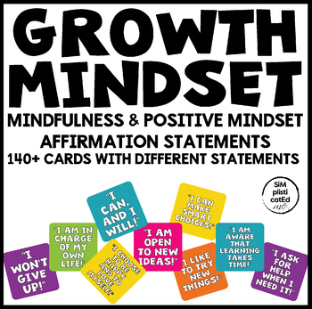 Preview of Growth Mindset, Mindfulness & Positive Mindset Affirmation Statement Cards