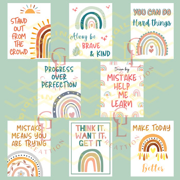 Preview of Growth Mindset Modern Boho Rainbow Class Decor Motivational Poster 3rd 4th 5th