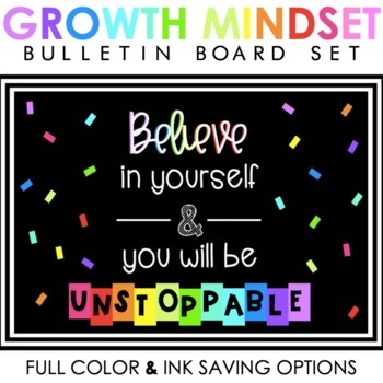 Preview of Growth Mindset Motivational Bulletin Board Set - Full Color & Ink Saving Options