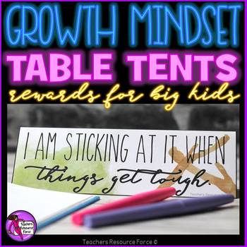 Preview of Growth Mindset Motivational and Rewarding Table Tents