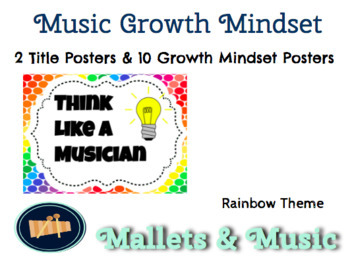 Preview of Growth Mindset Music Posters - Rainbow Theme