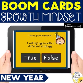 Preview of Growth Mindset vs. Fixed Mindset New Year Themed Boom Cards Digital Activity
