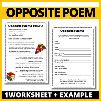 Preview of Growth Mindset Opposite Poems Worksheets PDF: Social Emotional Wellbeing