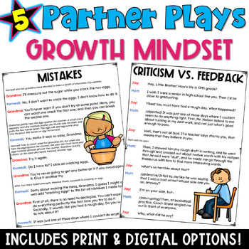 Preview of Growth Mindset Partner Plays: 5 Scripts with a Comprehension Check Worksheet