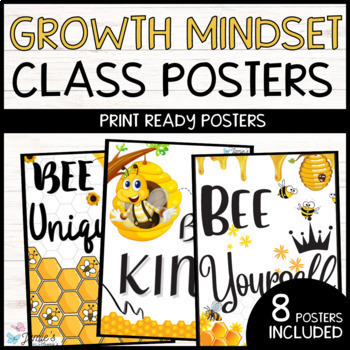 Preview of Growth Mindset Poster Display Bee Classroom Decor and Bulletin Board