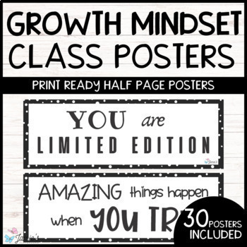 Preview of Growth Mindset Poster Display Black & White Classroom Decor and Bulletin Board