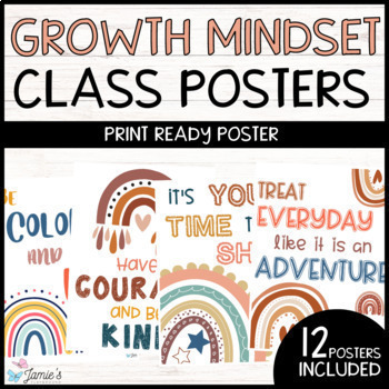 Preview of Growth Mindset Poster Display Boho Classroom Decor and Bulletin Board