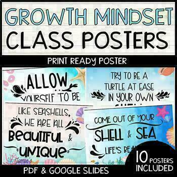 Preview of Growth Mindset Poster Display Ocean Classroom Decor and Bulletin Board