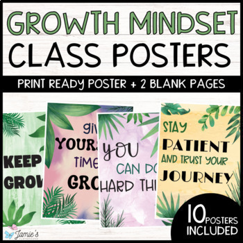 Preview of Growth Mindset Poster Display Tropical Classroom Decor and Bulletin Board