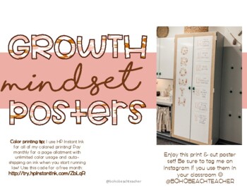 Preview of Growth Mindset Posters- BOHO FLOWER THEME
