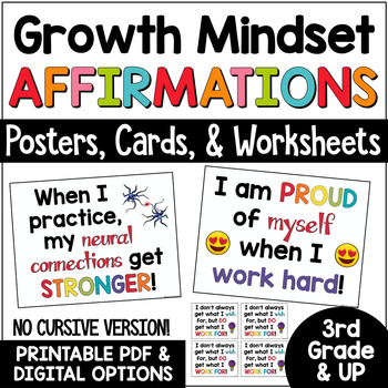 Preview of Growth Mindset Posters Display: Positive Affirmations Children Bulletin Board