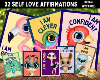 Preview of Growth Mindset Posters Daily Positive Affirmation,Animal Children's Affirmations