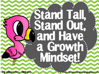 Preview of Growth Mindset Posters and Writing (Flamingo Chevron Theme)