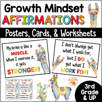 Preview of Llama-Themed Growth Mindset Posters: Positive Affirmations Bulletin Board