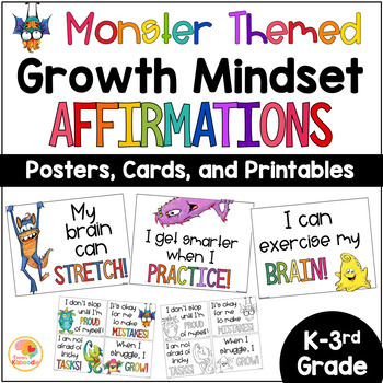 Preview of Monster Themed Growth Mindset Posters: Positive Affirmations Bulletin Board