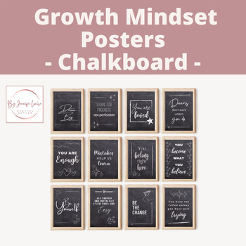 Preview of Growth Mindset Posters | Motivation & Inspiration Posters | Chalkboard Theme