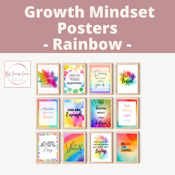 Preview of Growth Mindset Posters | Motivation & Inspiration Posters | Rainbow Theme