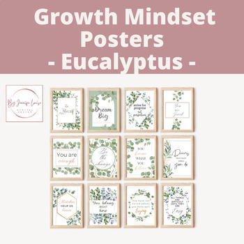 Preview of Growth Mindset Posters | Motivation & Inspiration Posters | Eucalyptus Theme